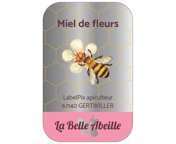 Étiquette miel de fleur effet argent