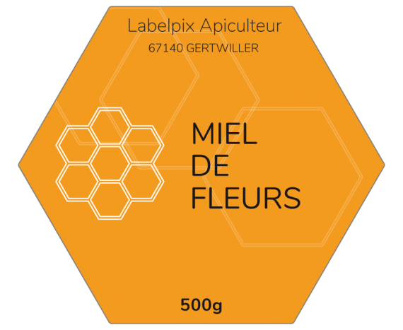 Étiquette hexagone miel de fleurs 