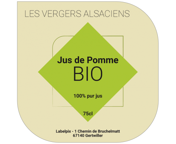 Étiquette jus de pomme vert bio géométrique