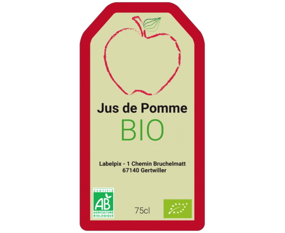 étiquette autocollante jus pomme rouge bio