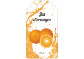 Étiquette de jus d'oranges avec éclaboussures