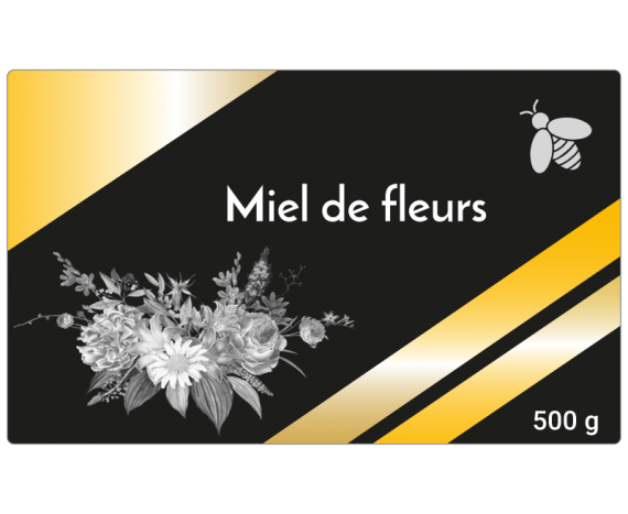 Étiquette miel de fleurs noire et or à personnaliser