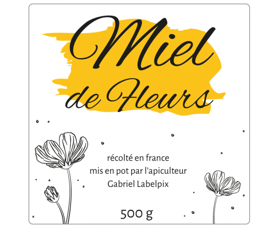 Étiquette miel de fleurs carrée