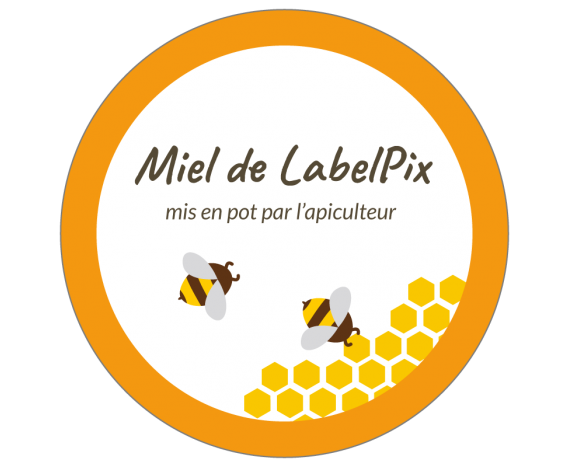Autocollant circulaire miel de LabelPix contour orange