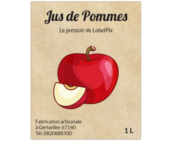 Étiquette jus de pommes 1L style ancien