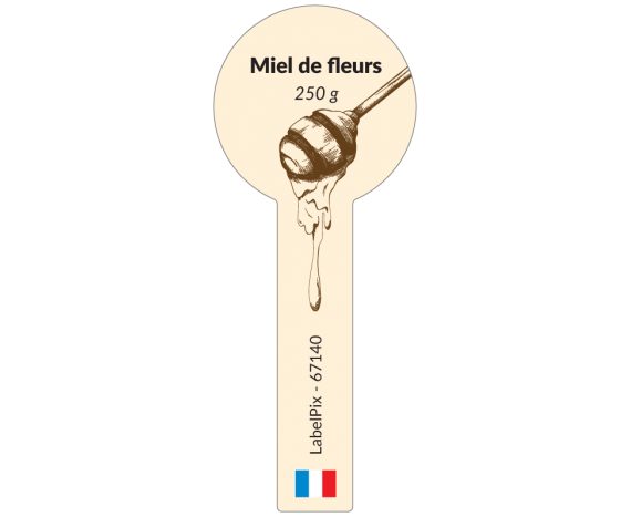 Autocollant miel de fleurs 250 g rond avec scellé à personnaliser en 