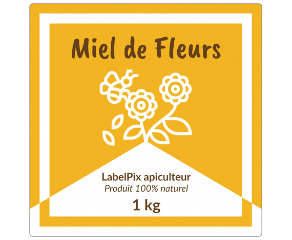 Autocollant carré à personnaliser - Miel de Fleurs 1 kg design