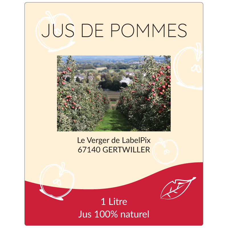 Autocollant de bouteille de jus de pomme 1L à personnaliser en ligne