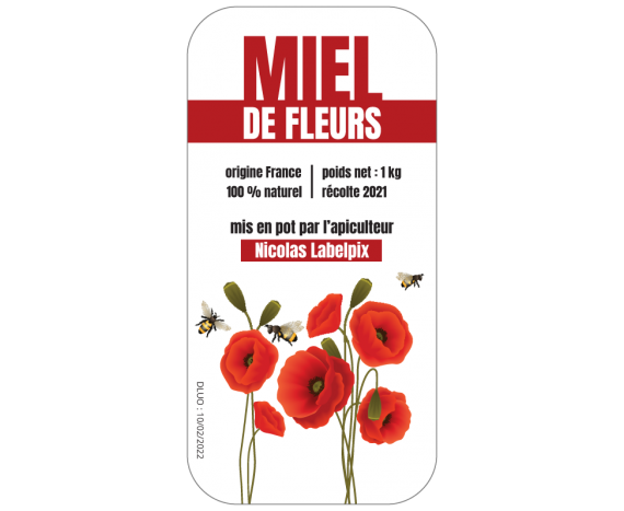 Étiquette adhésive Miel de Fleurs 1kg