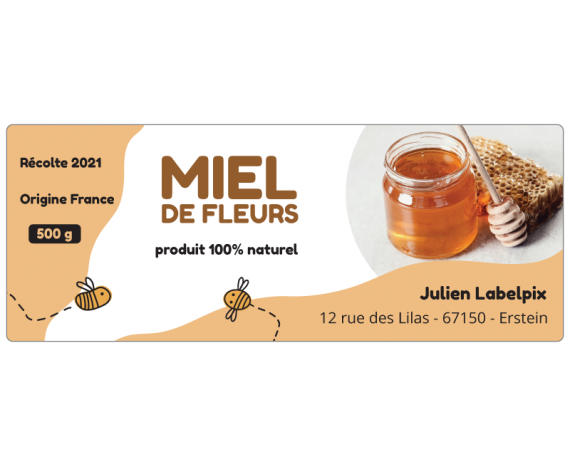 Autocollant Miel de Fleurs 500g à personnaliser