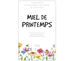 Étiquette de miel Miel de printemps 500 g avec illustration florale