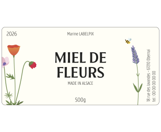 Étiquette miel 500g personnalisée – modèle naturel et floral