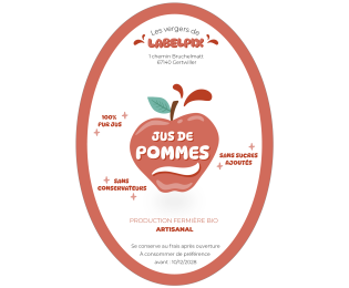 Étiquette ovale personnalisée pour jus de pomme avec illustration d'une pomme et design artisanal rouge et blanc