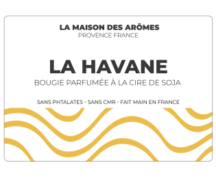 Étiquette 50 × 35 mm pour bougie parfumée à la cire de soja La Havane, avec design noir, blanc et jaune