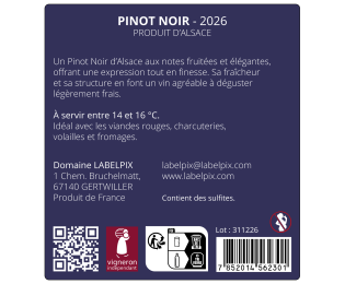 Étiquette vin alsacien avec dorure –  Pinot Noir