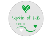 étiquette mariage fond gris coeur vert