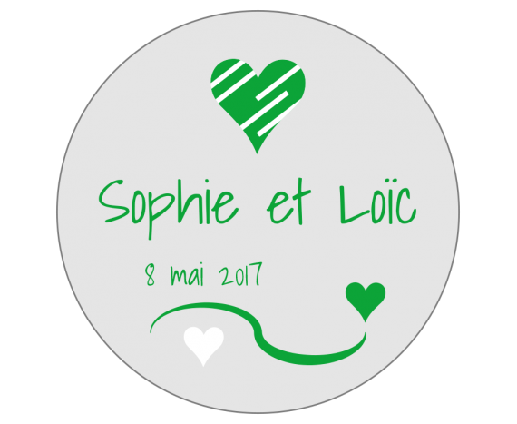 étiquette mariage fond gris coeur vert