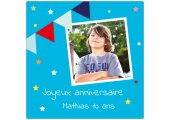 étiquette anniversaire bleu avec photo enfant