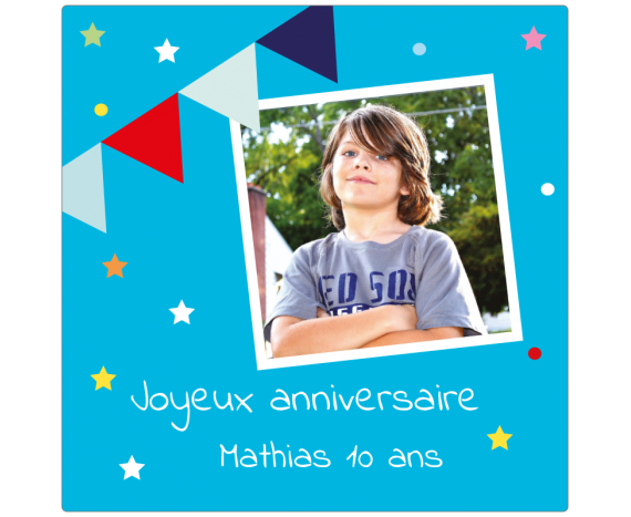 étiquette anniversaire bleu avec photo enfant