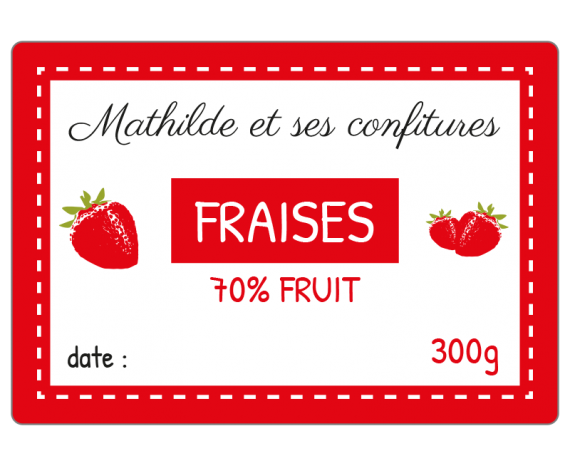 étiquette confiture fraises rouge et blanc