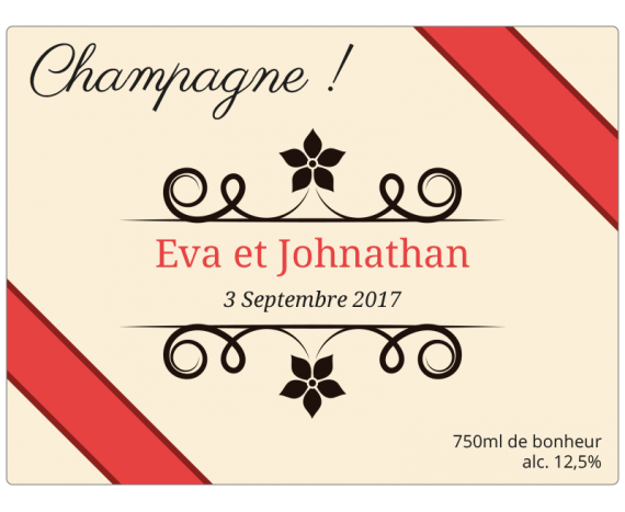 Autocollant personnalisé mariage pour bouteille de champagne