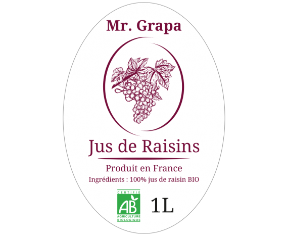 étiquette jus de raisin ovale