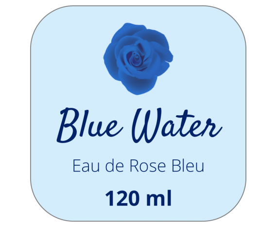 étiquette parfum eau de rose bleu