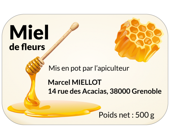 étiquette miel de fleurs 500g