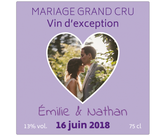 étiquette mariage photo en coeur