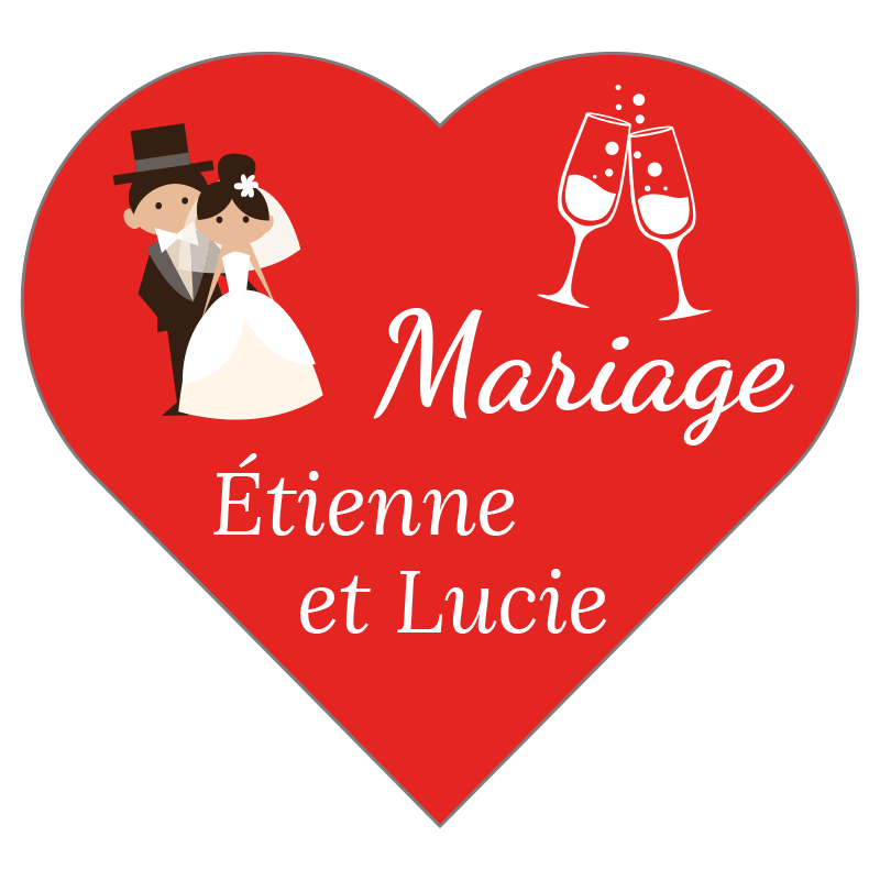 Sticker mariage coeur personnalisé, à coller sur tous vos supports mariage