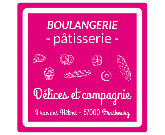 autocollant boulangerie - pâtisserie rose et blanc