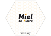 étiquette miel de fleurs 500g hexagone