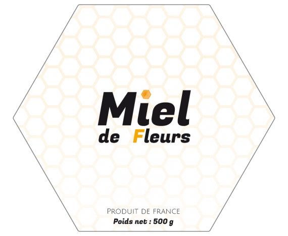 étiquette miel de fleurs 500g hexagone