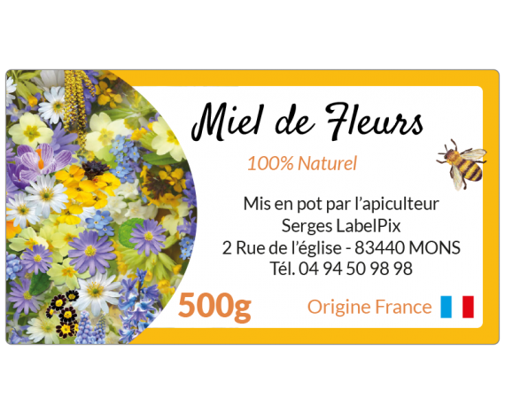 étiquette miel de fleurs 500g