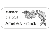 étiquette mariage dragées avec roses N&B