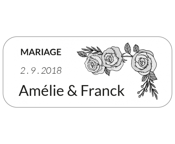 étiquette mariage dragées avec roses N&B