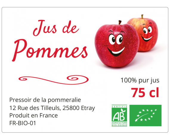 étiquette adhésive jus de pommes