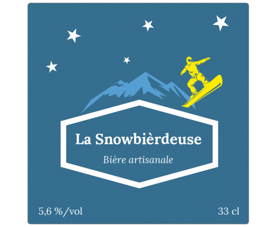 étiquette bière bleue avec snowboarder
