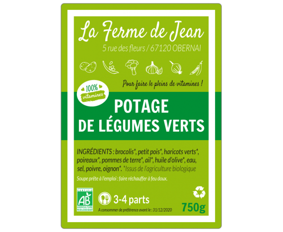 étiquette autocollante potage légumes verts