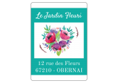 étiquette fleuriste turquoise et fleurs pastelles