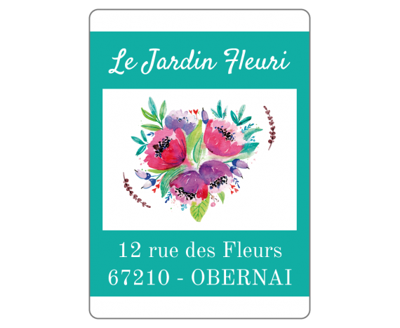 étiquette fleuriste turquoise et fleurs pastelles