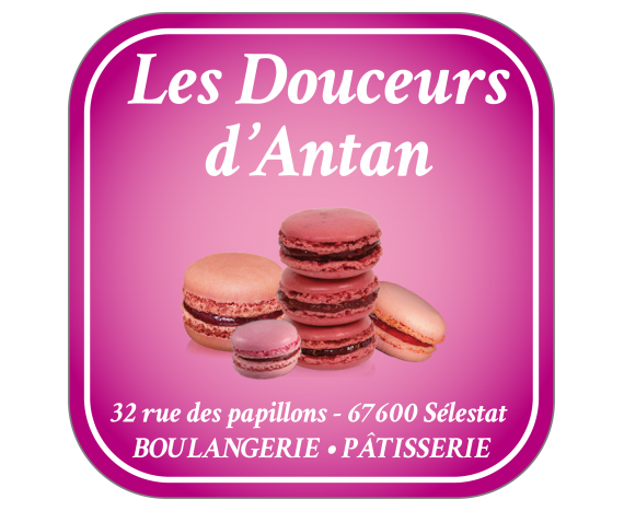 étiquette boulangerie avec macarons roses